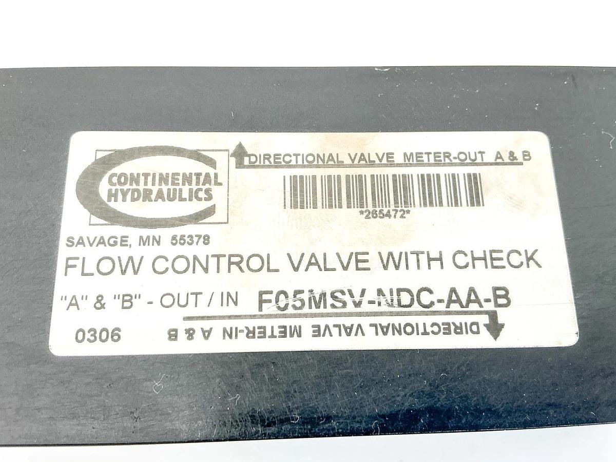 New Continental Hydraulics F05MSV-NDC-AA-B Flow Control Valve 265472 - No Box