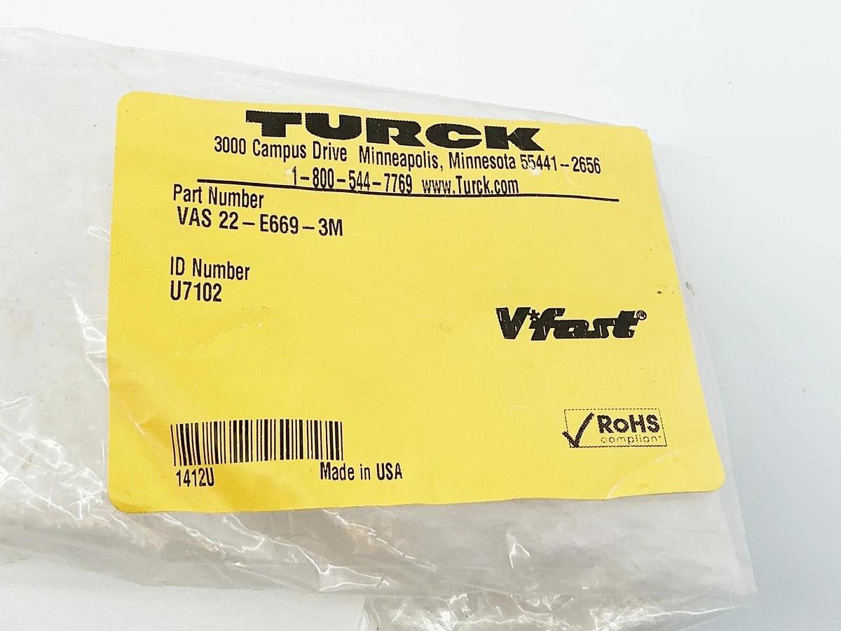 New Turck VAS 22-E669-3M Cordset Connector 3M 110-120V 3 Wire