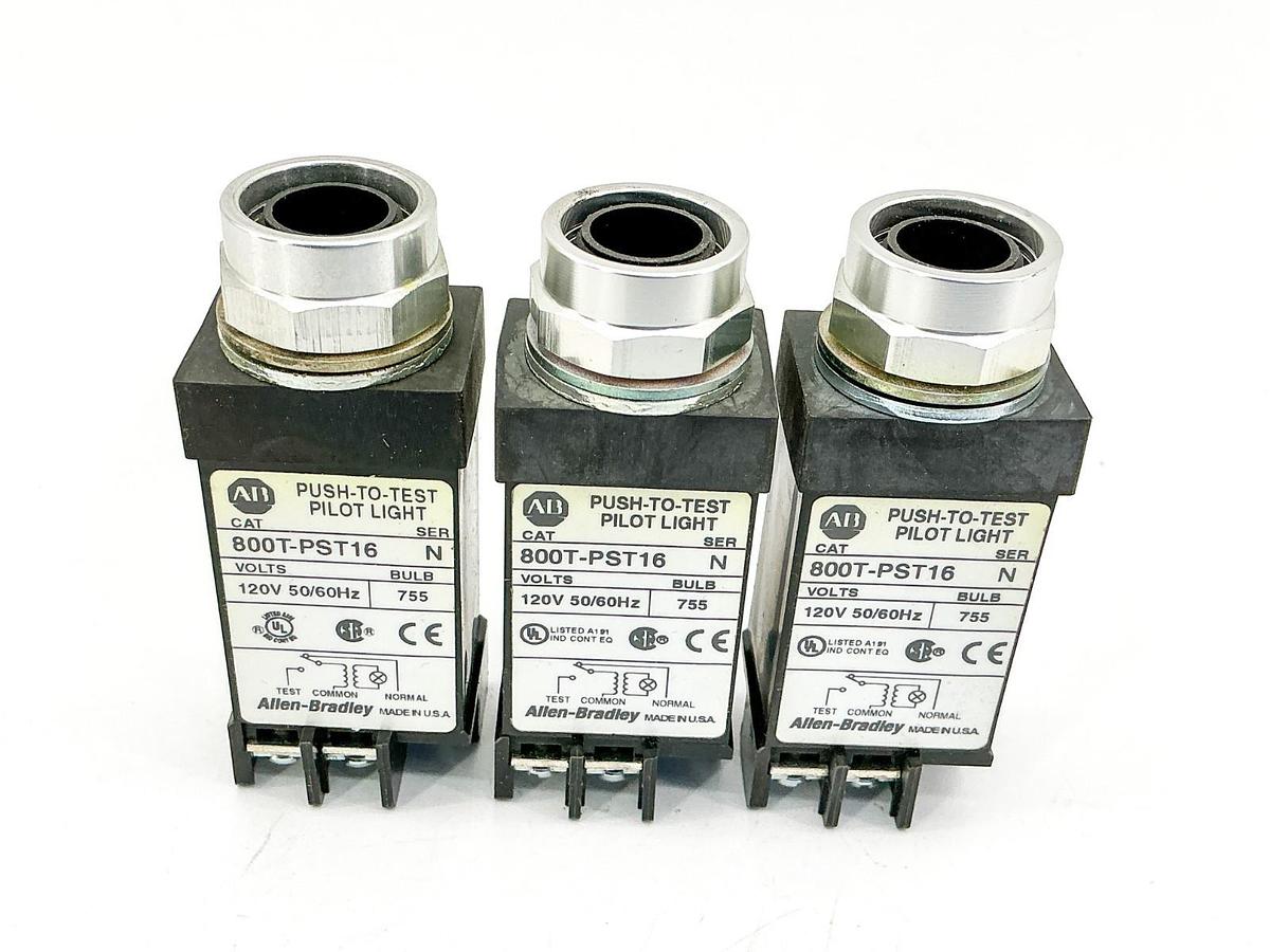 New Lot of 3 Allen Bradley 800T-PST16 Pilot Light 120V Ser.N- No Box