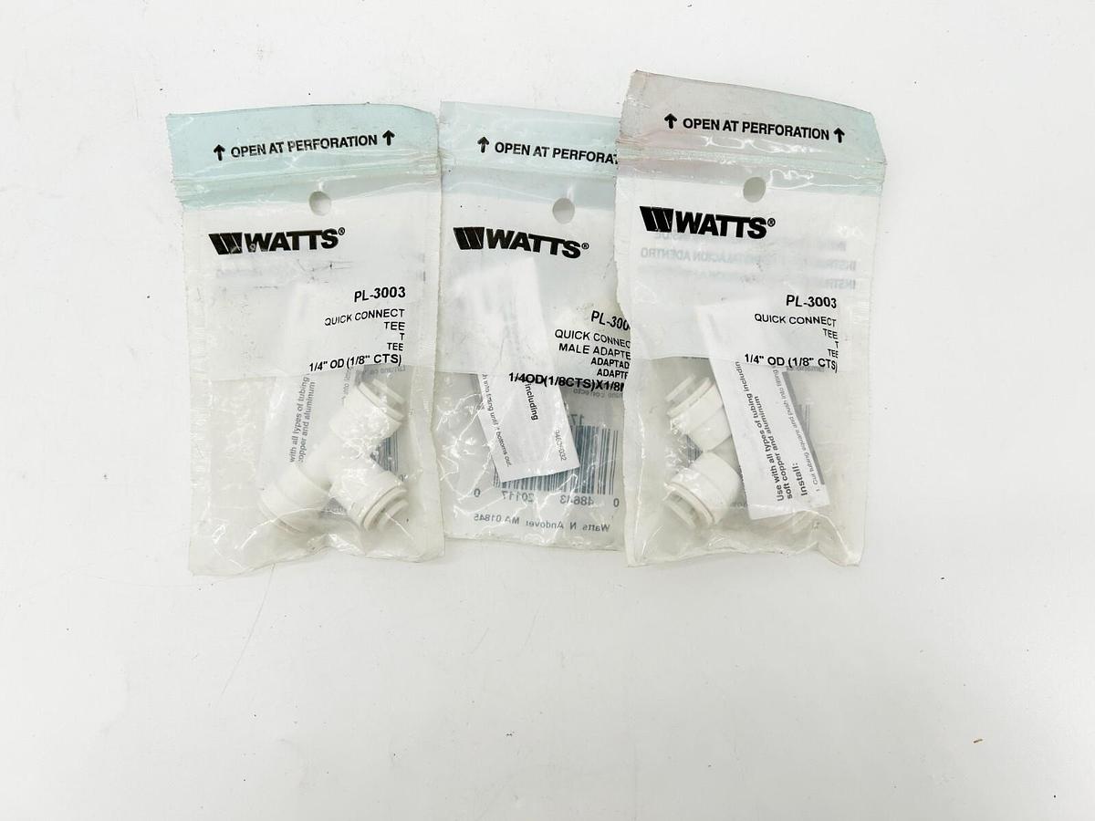 New Lot of 3 Watts PL-3003 Quick Connect Tee 1/4" OD 1/8" CTS