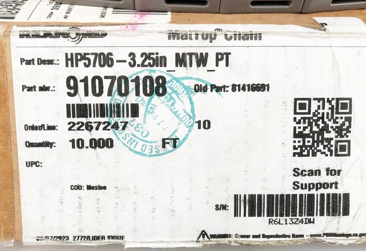 New Rexnord HP5706-3.25IN-MTW-PT MatTop Chain 10 FT 91070108 81416691