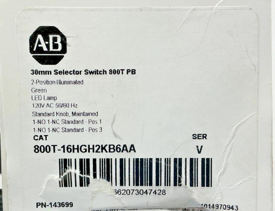 New Allen Bradley 800T-16HGH2KB6AA Ser V Selector Switch 2Pos Green LED 120V