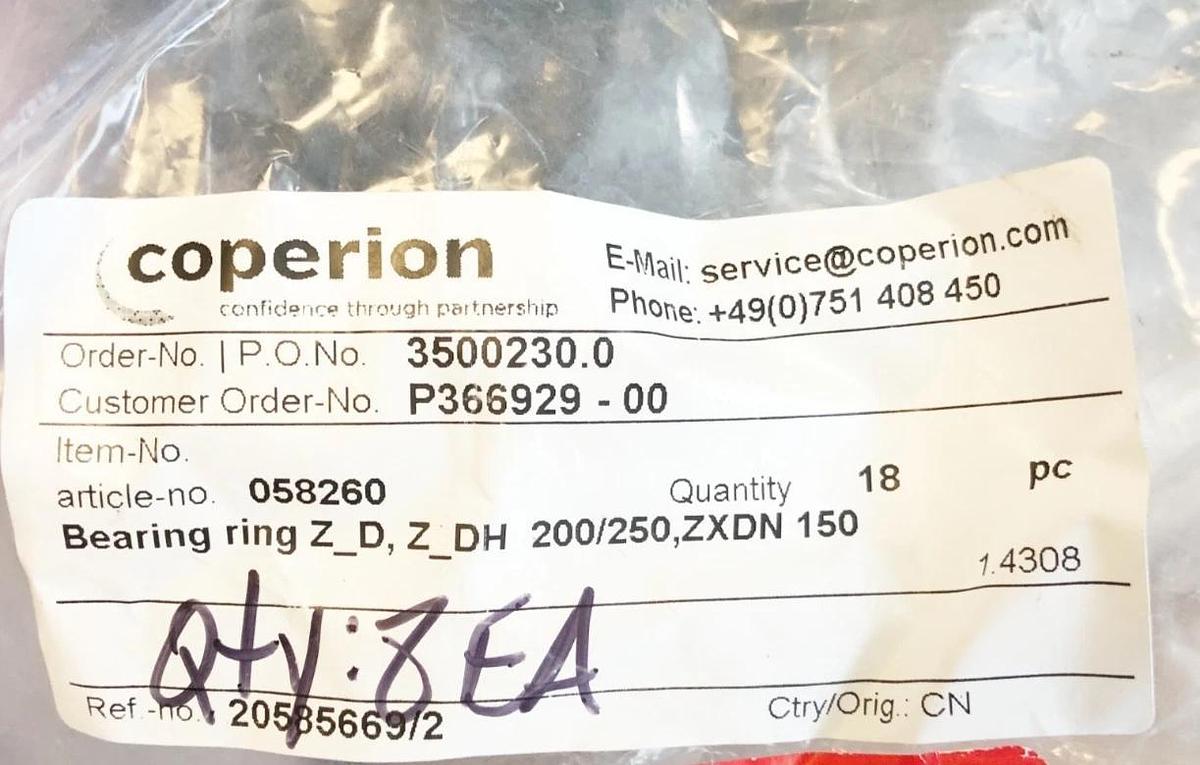 New Coperion 058260 Bearing Ring Z_D Z_DH 200/250 ZXDN 150 - No Box