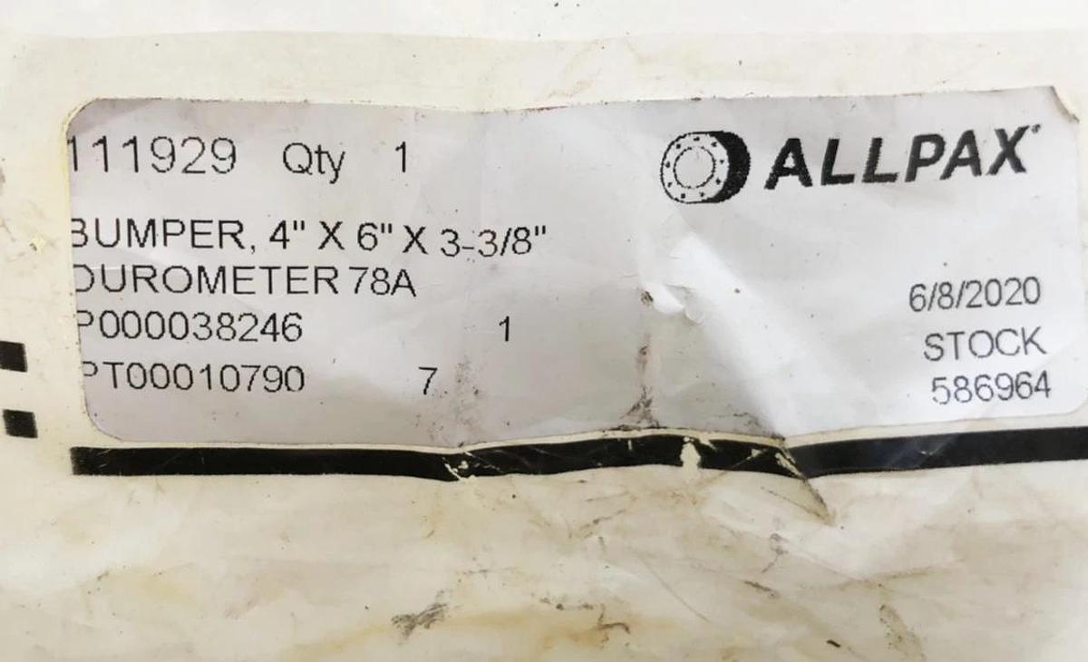 New Allpax 111929 Bumper 4" x 6" x 3-3/8" Durometer 78A - No Box