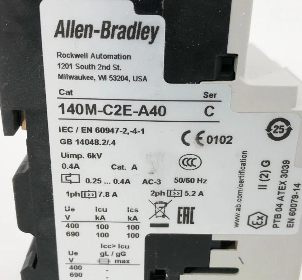 New Allen Bradley 140M-C2E-A40 Ser. C Motor Protector Circuit Breaker 0.25-0.4A