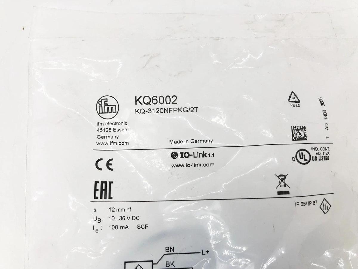 New IFM Efector KQ6002 Proximity Sensor 10-36VDC KQ-3120NFPKG/2T
