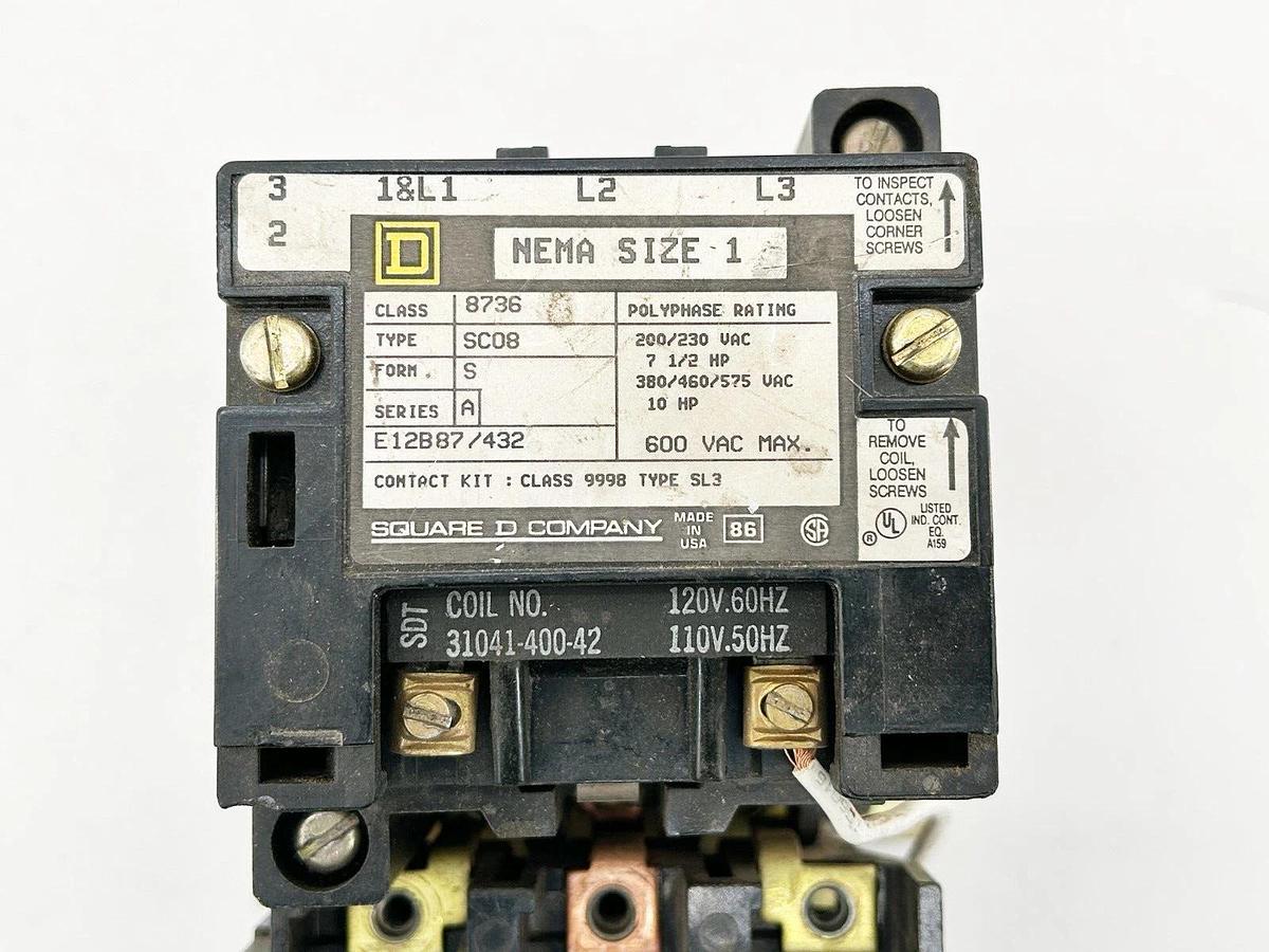 Used Square D 8736SC08V02S Reversing Starter 120V 10HP NEMA Size 1