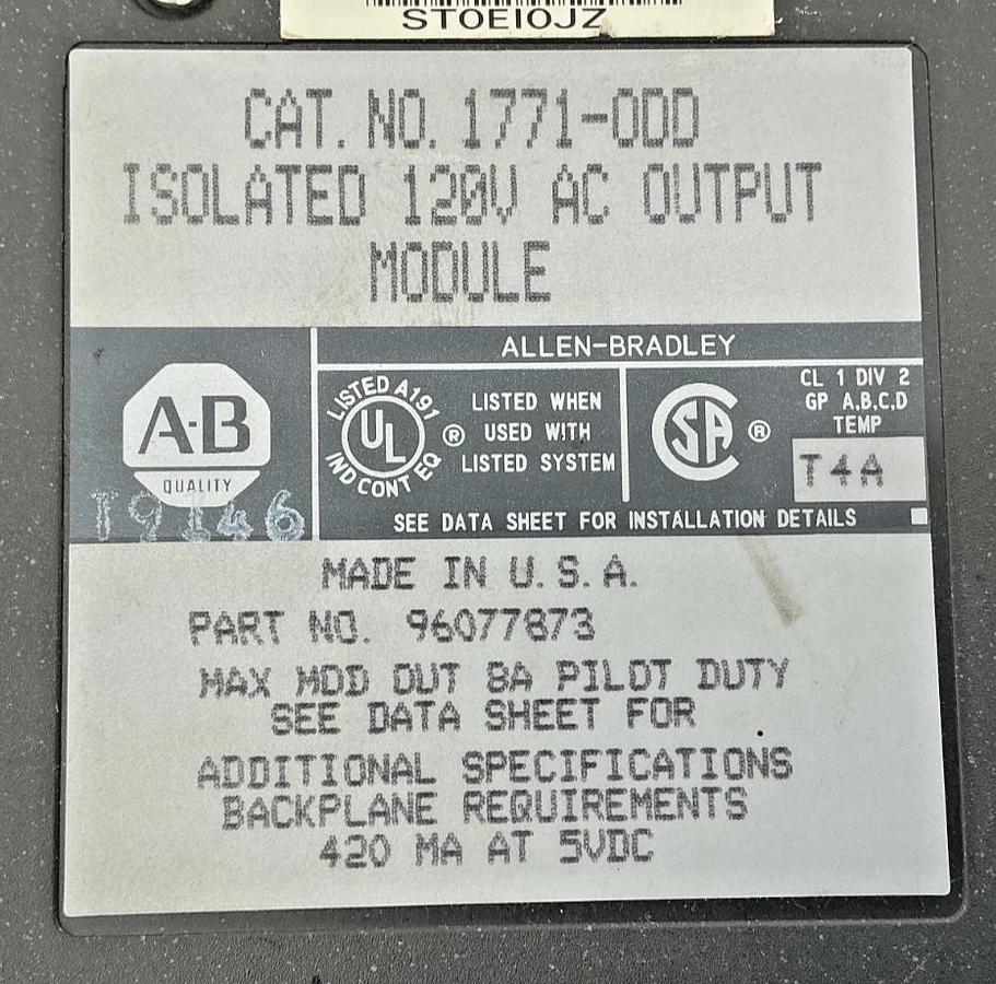 Used Allen Bradley 1771-ODD Isolated AC Output Module 16-Point 8A 120VAC 1771ODD