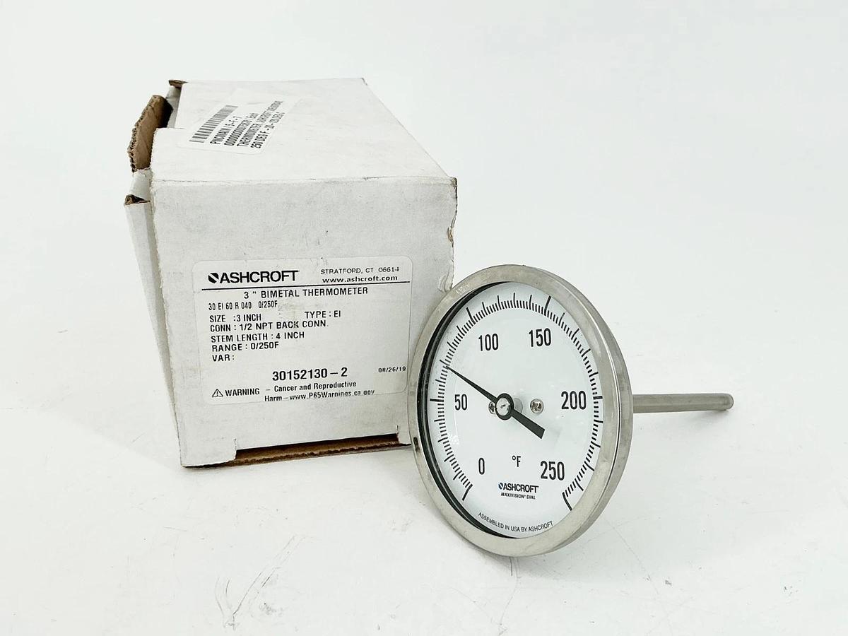 New Ahscroft 30-EI-60-R-040-0/250F 3" Thermometer 0/250F 3" 4" Stem 30152130-2