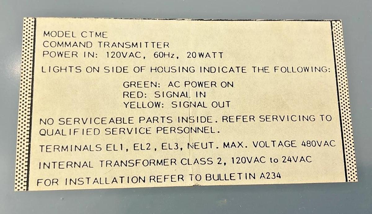 New Unbranded CTME Command Transmitter Indicating LEDs 10X8X4 20W 120VAC 60HZ