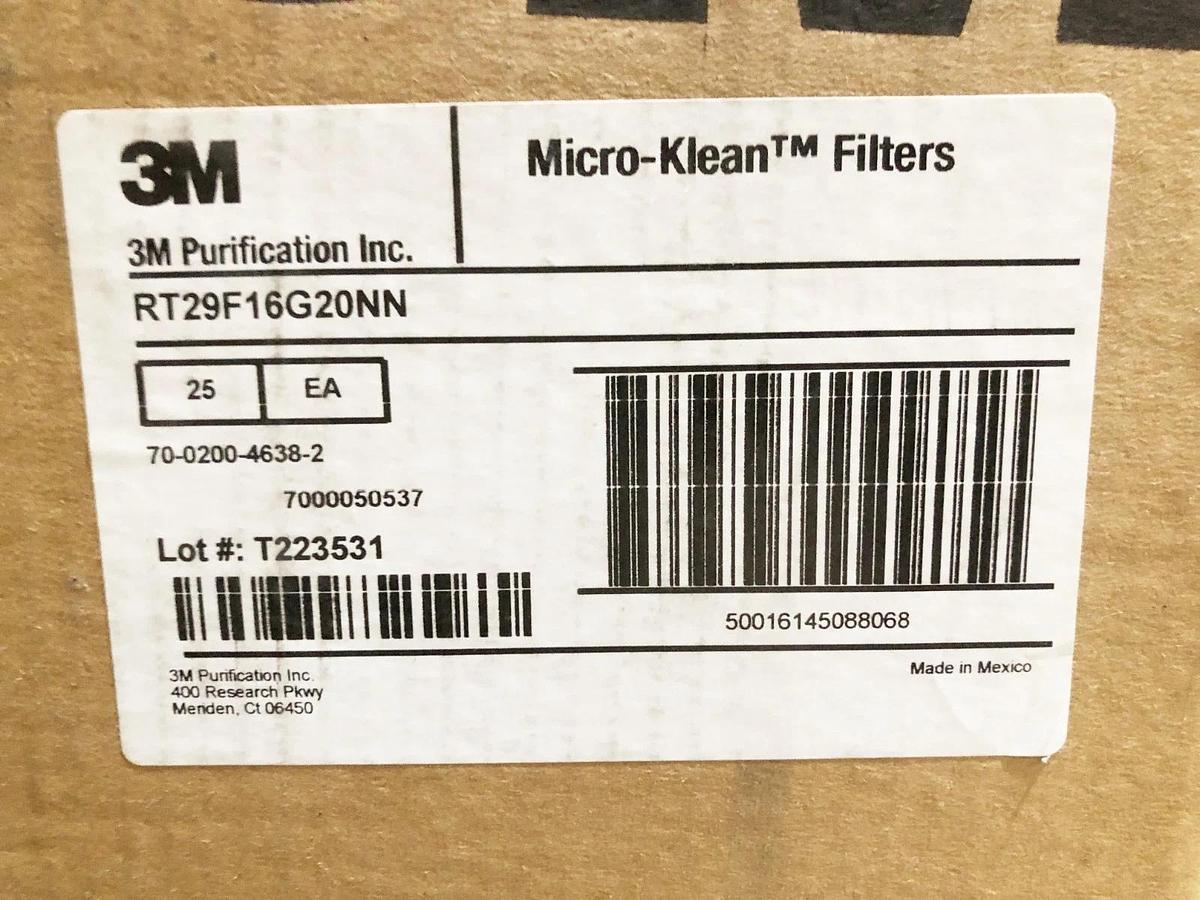 Box of 25 New 3M Micro-Klean RT29F16G20NN Filter Cartridges 29-1/4" 25 Micron