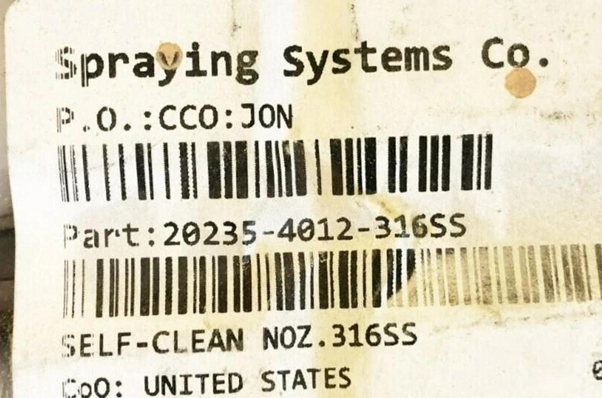 Lot of 5 New Spraying Systems 20235-4012-316SS Self Cleaning Nozzles Stainless