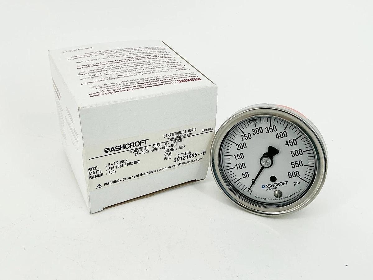 New Ashcroft 25-1009-AWL-02B-600# Pressure Gauge 0-600PSI 2.5" Face 1/4" NPT