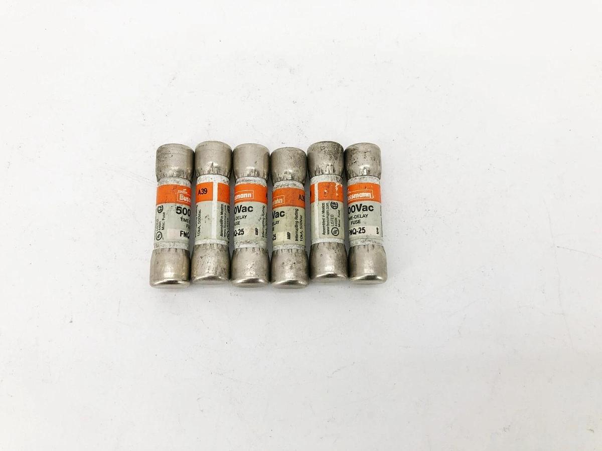 Lot of 6 New Bussmann FNQ-25 Time Delay Fuses 25 A 500VAC