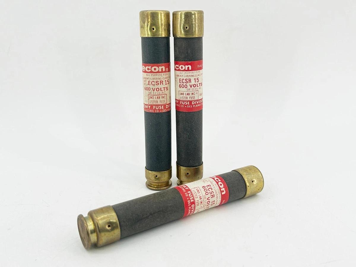 New Lot of 3 Econ ECSR-15 Current Limiting Time Delay Fuse 15A 600V Class RK5