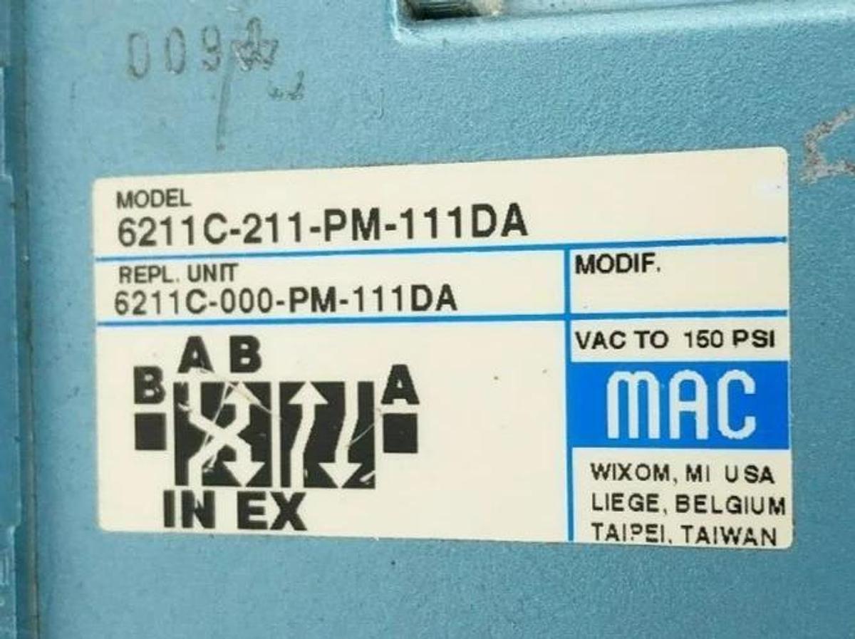 New MAC Valves 6211C-211-PM-111DA Solenoid Valve 150psi (No Coil)