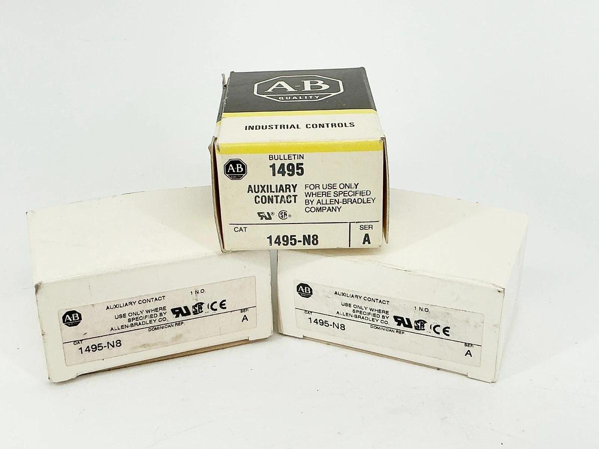 New lot of 3 Allen Bradley 1495-N8 Auxiliary Contact 600V Standard Duty Ser.A