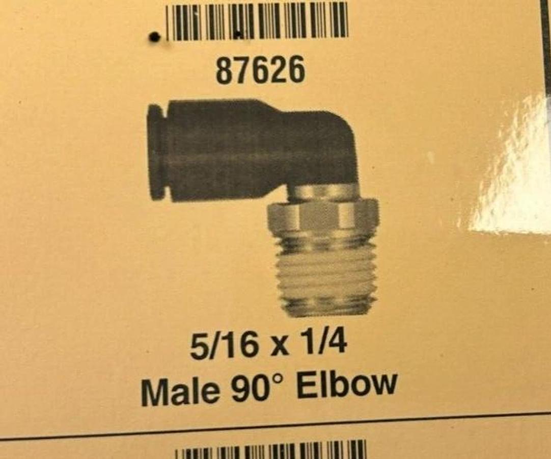 Lot of 4 New Lawson 87626 Male Elbows, 90 Deg. 5/16" x 1/4", 290PSI