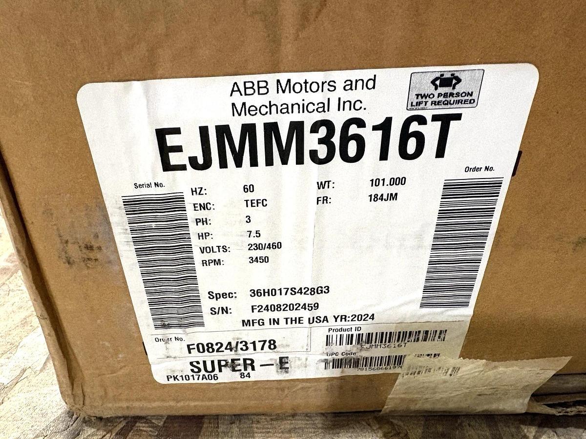 New Baldor EJMM3616T 7.5HP TEFC Electric Motor 230/460V 3450RPM 184JM Frame