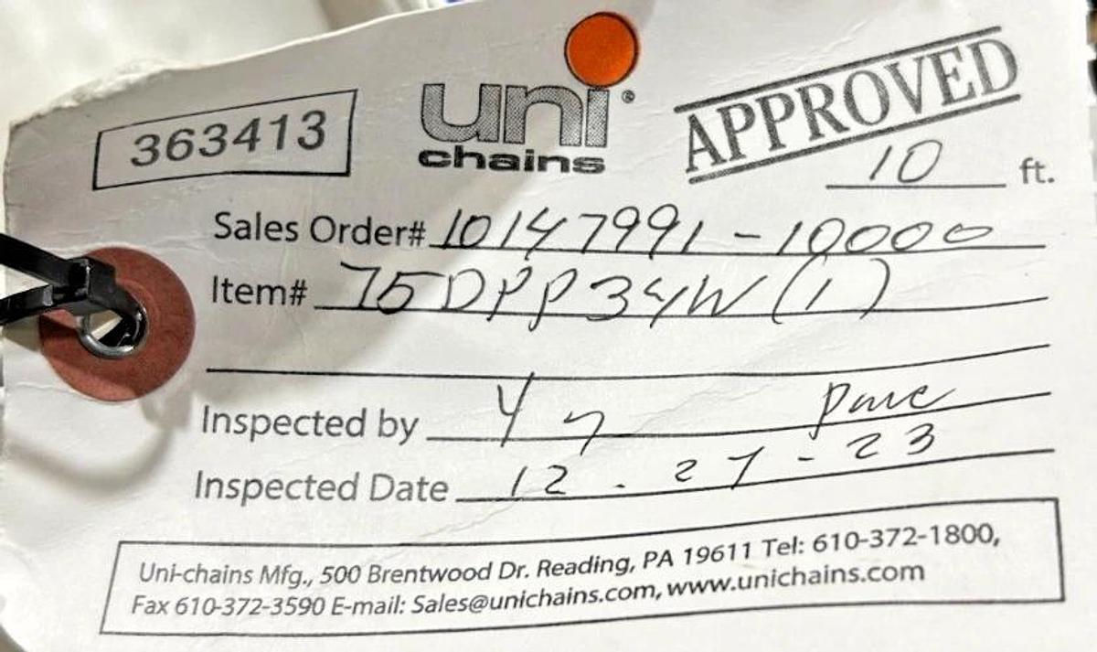 New Unichain 75DPP34W Conveyor Belt White 30.8" x 10FT.