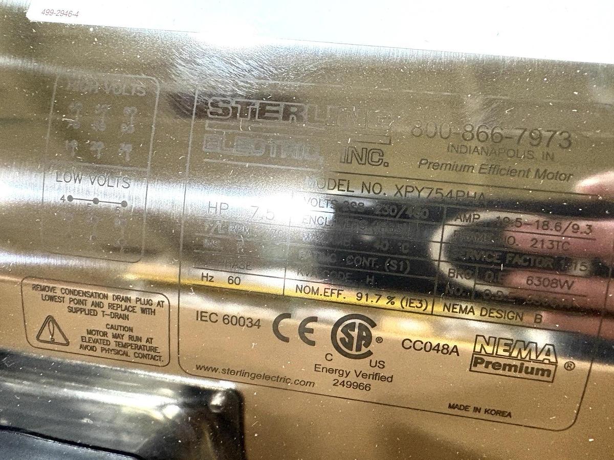 New Sterling Electric XPY754PHA 7.5HP SS TEFC Motor 230/460V 1800RPM 213TC Frame