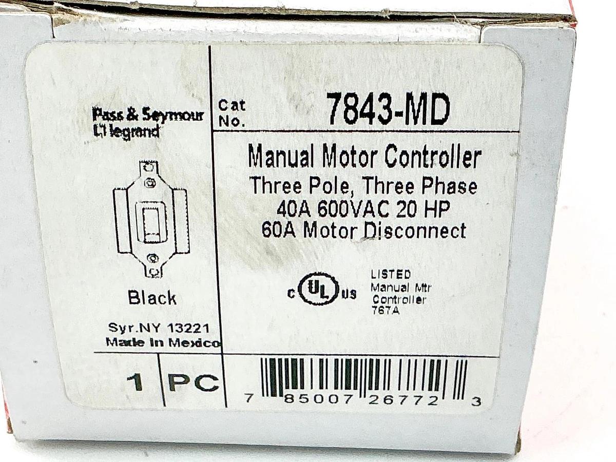 New Legrand 7843-MD Manual Motor Controller 3 Pole 3 Phase 40A 600V 20HP