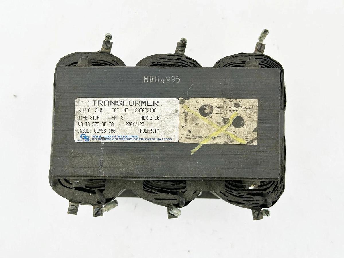 Used Hevi Duty 1335072TOO Transformer 3PH Delta 575V 208T/120 60Hz KVA3.0