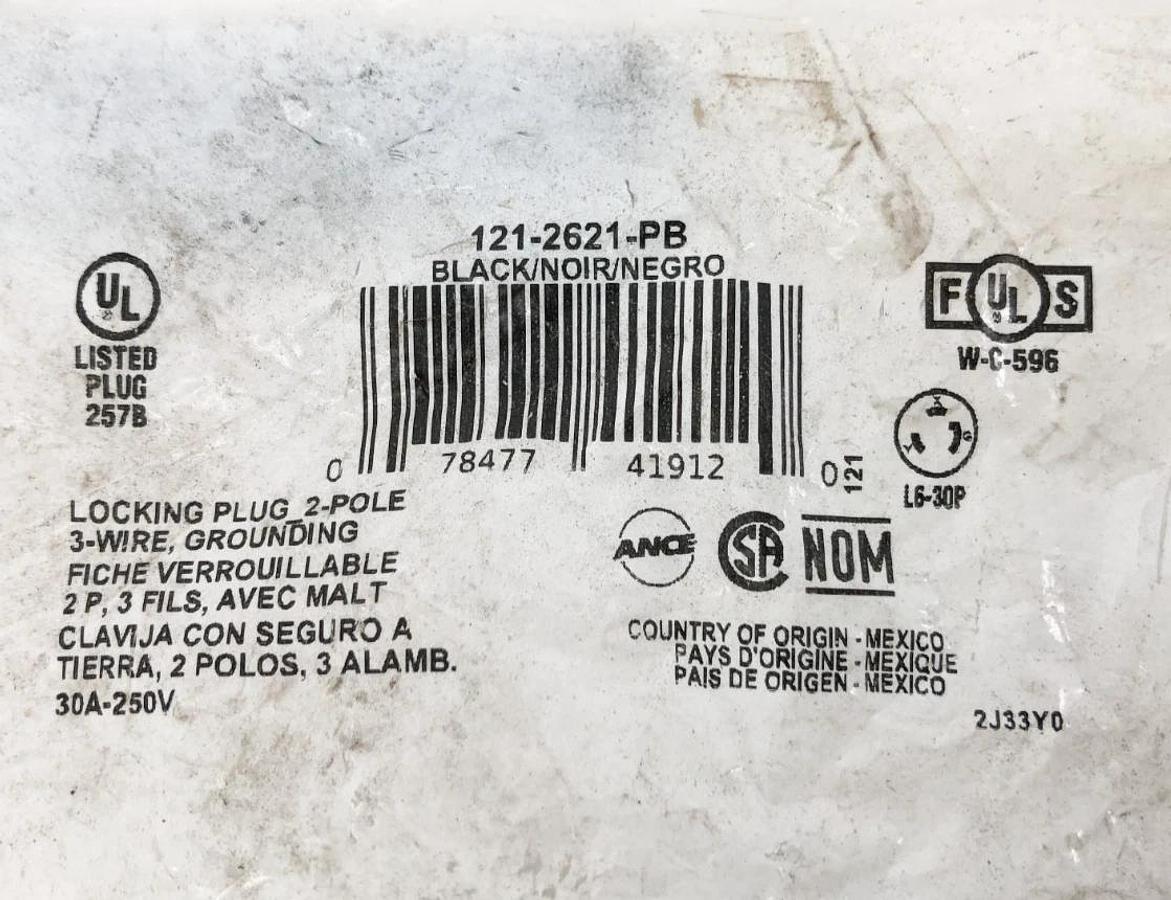 Lot of 2 New Leviton 121-2621-PB Locking Plugs 30A 250V 2P 3-Wire L6-30P