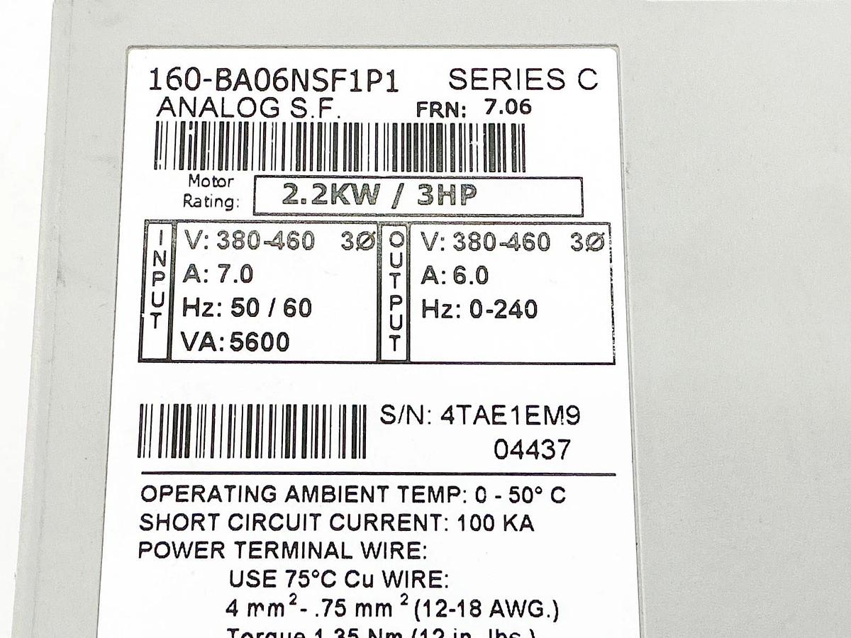 New Allen Bradley 160-BA06NSF1P1 SSC Analog Module 460V 6A 2.2KW 3HP Ser.C