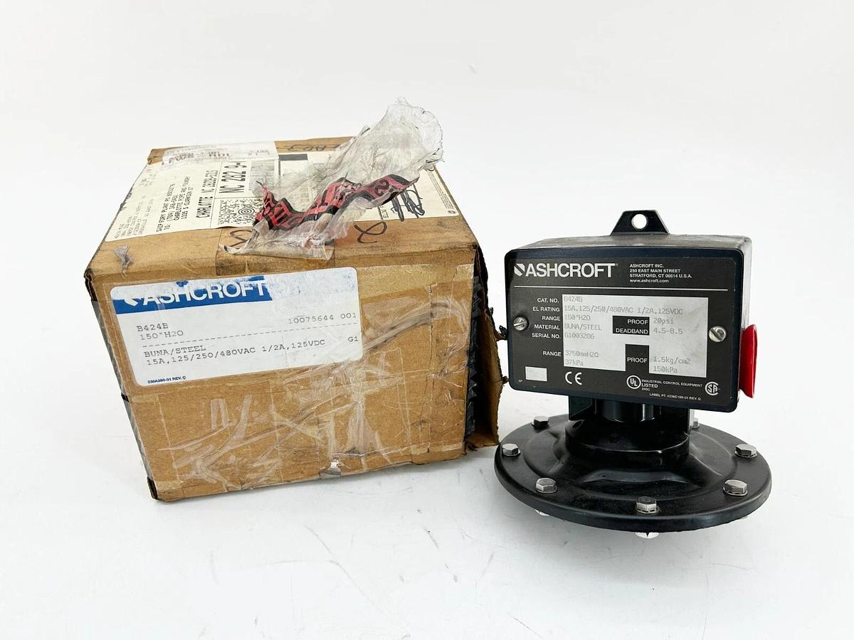New Ashcroft B424B Pressure Switch 150 inches of water Range 15A 125-480VAC