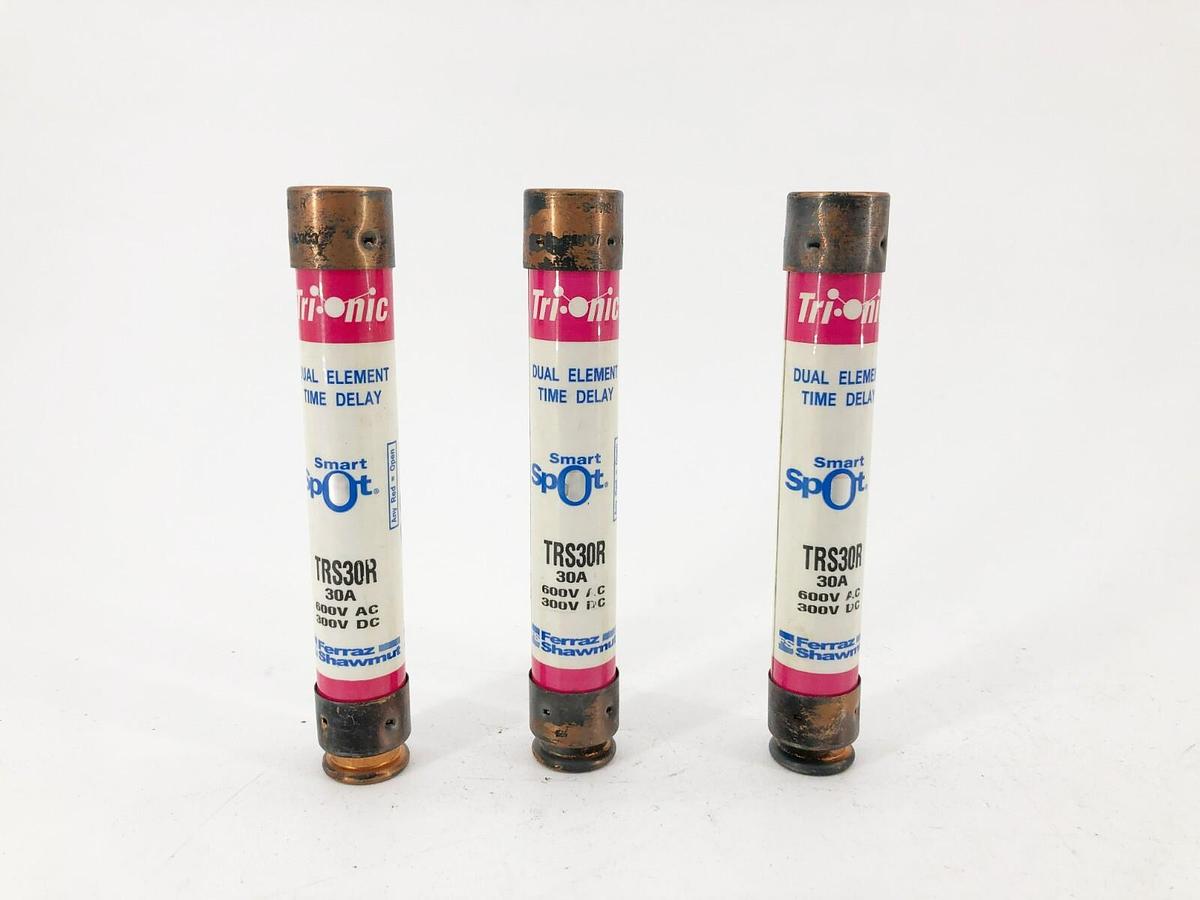 Used Lot of 3 Ferraz Shawmut TRS30R Smart Spot Fuses 30A 600VAC 300VDC