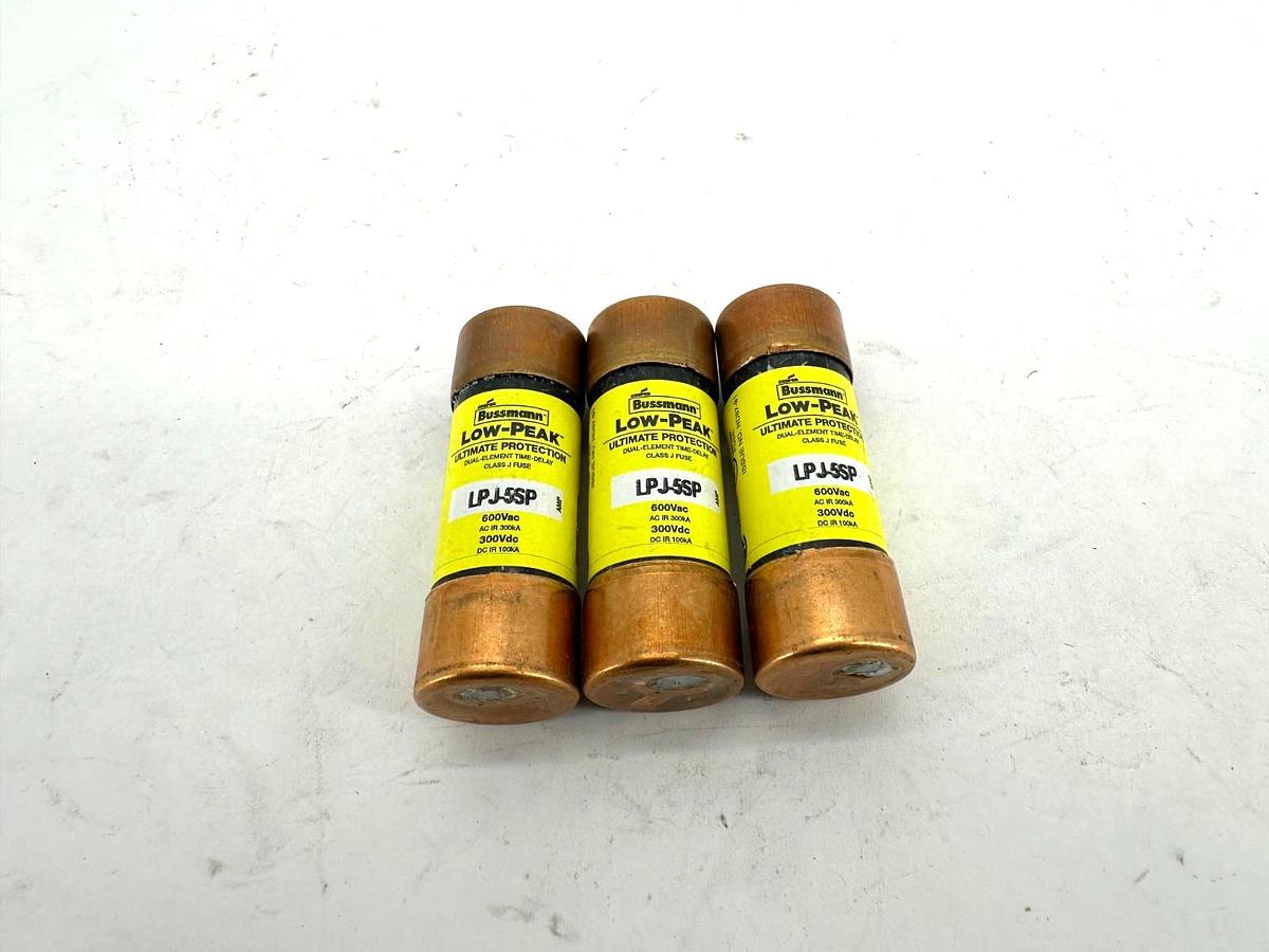 Lot of 3 New Bussmann LPJ-5SP Low-Peak Dual-Element Class J Fuse 5A 600V