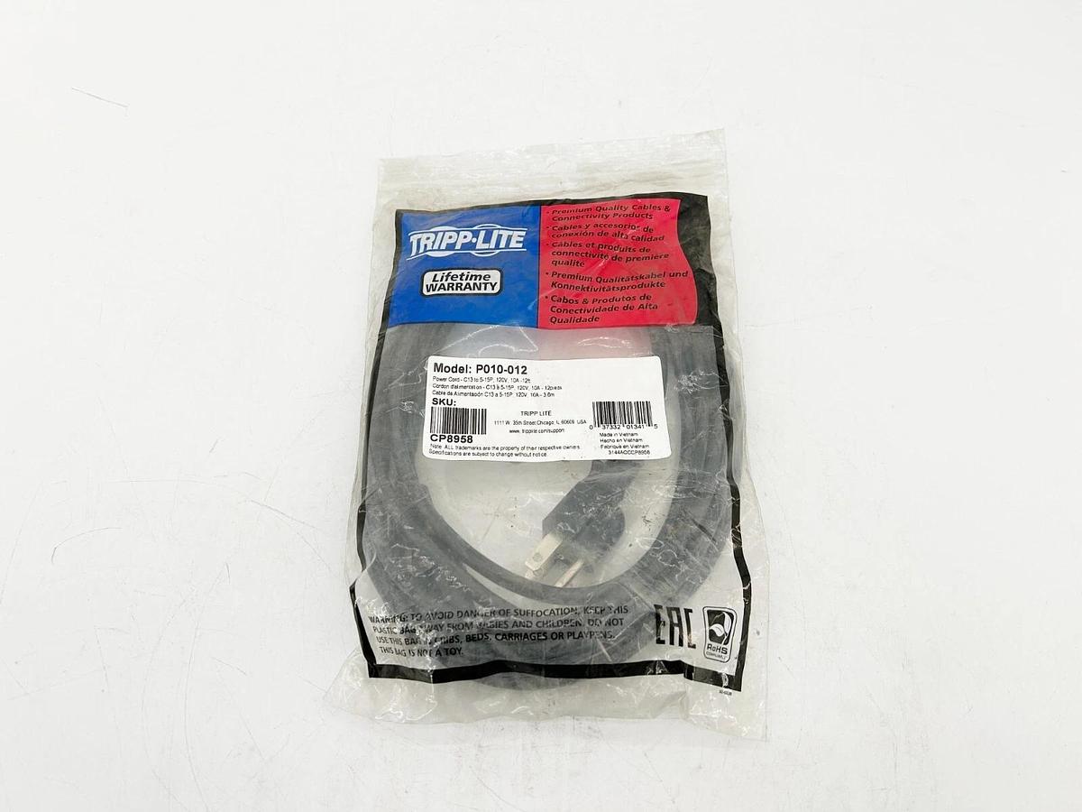 New Lot of 2 Tripp Lite P010-012 Power Cord 120V 12' 10A