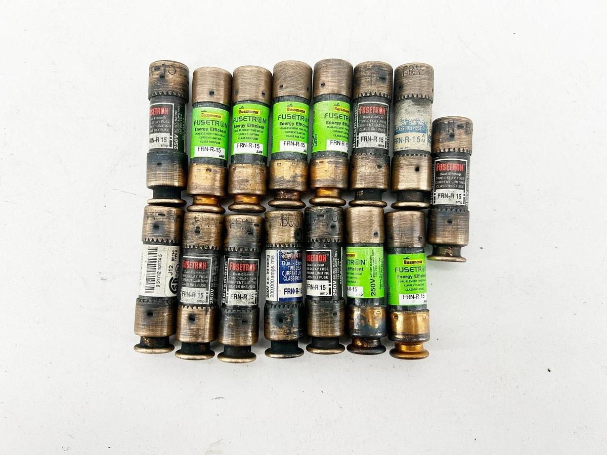Used Lot of 15 Bussmann FRN-R-15 Dual Element Time Delay Fuse 15A 250V