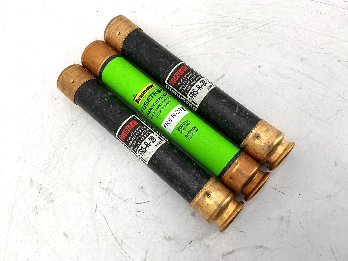 Lot of 3 New Bussmann FRS-R-20 Fusetron Time-Delay Class RK5 Fuse 20A 600V