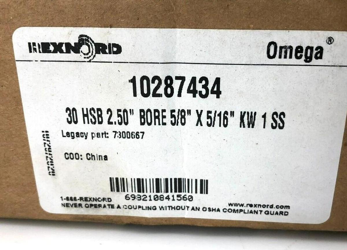 New Rexnord 10287434 Hub, 30HSB 2.50" BORE 5/8" X 5/16" KW 1 SS 7300667