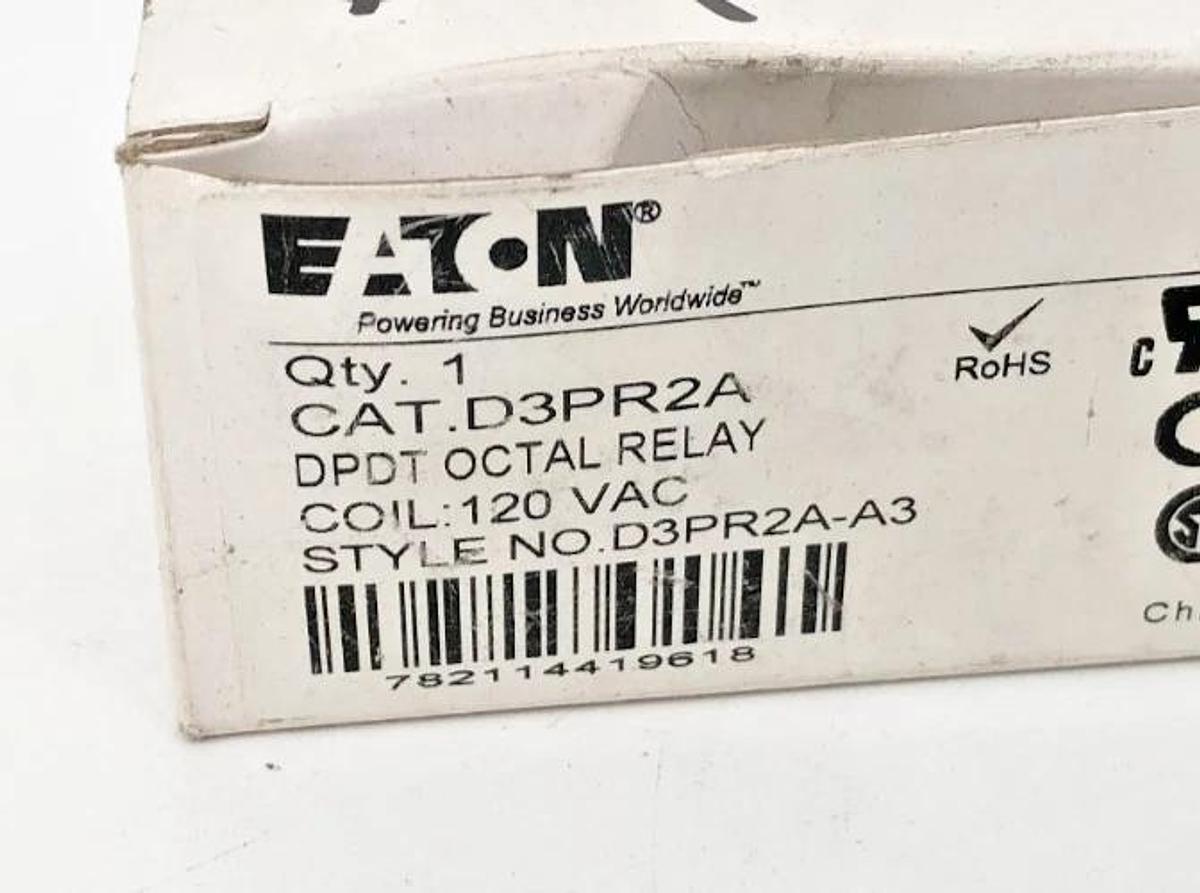 New Eaton D3PR2A Octal Relay DPDT 120VAC D3PR2A-A3