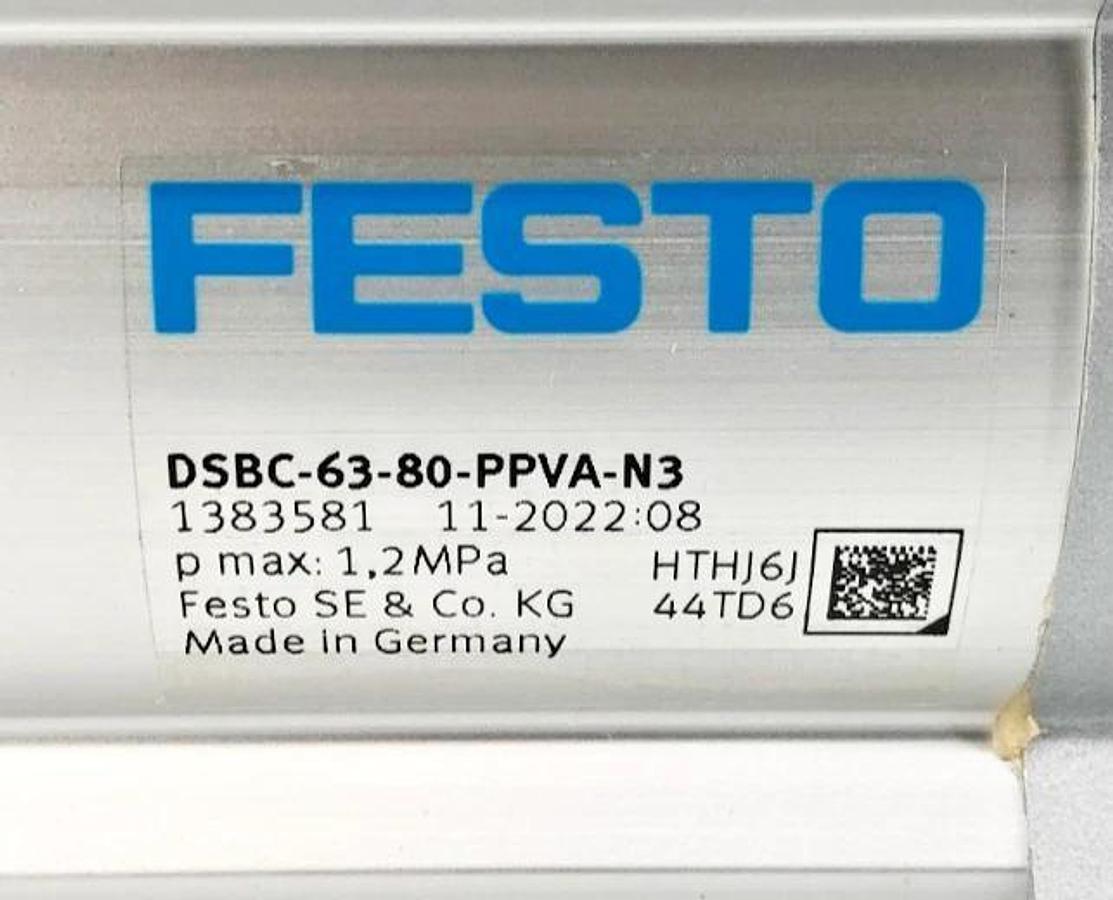 New Festo DSBC-63-80-PPVA-N3 Pneumatic Cylinder 1383581 12 bar - No Box