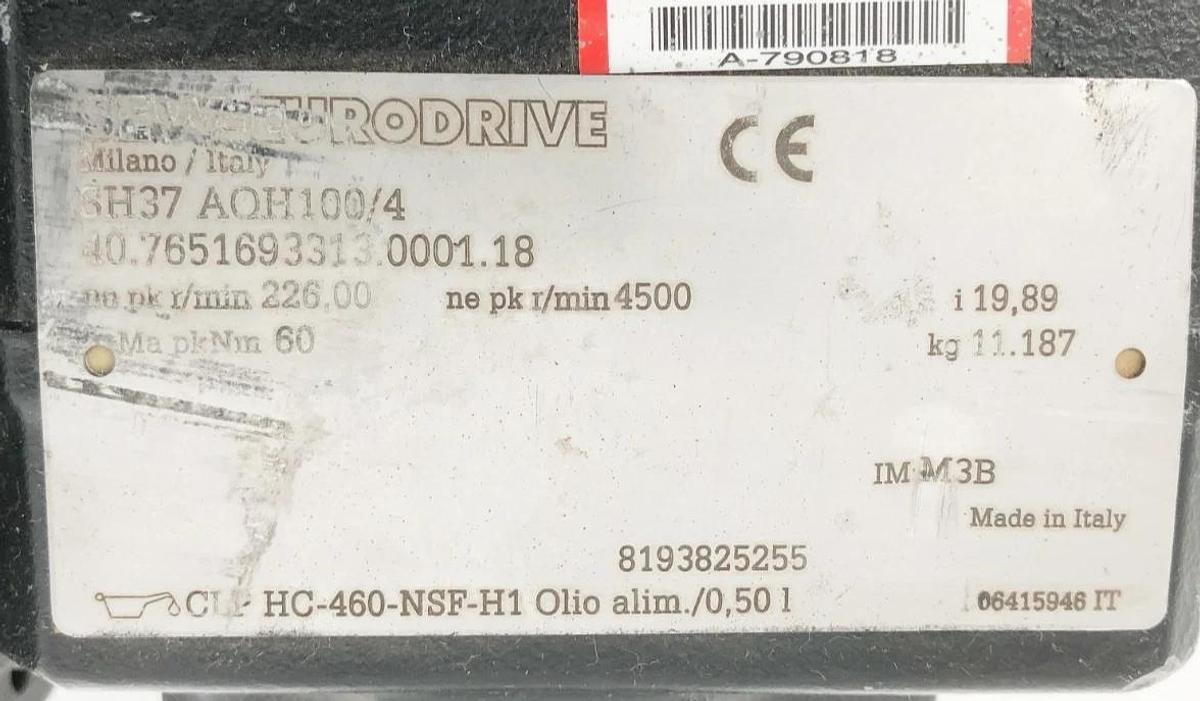 New SEW Eurodrive SH37 AQH100/4 Gear Motor 4500rpm 19.89:1 - No Box