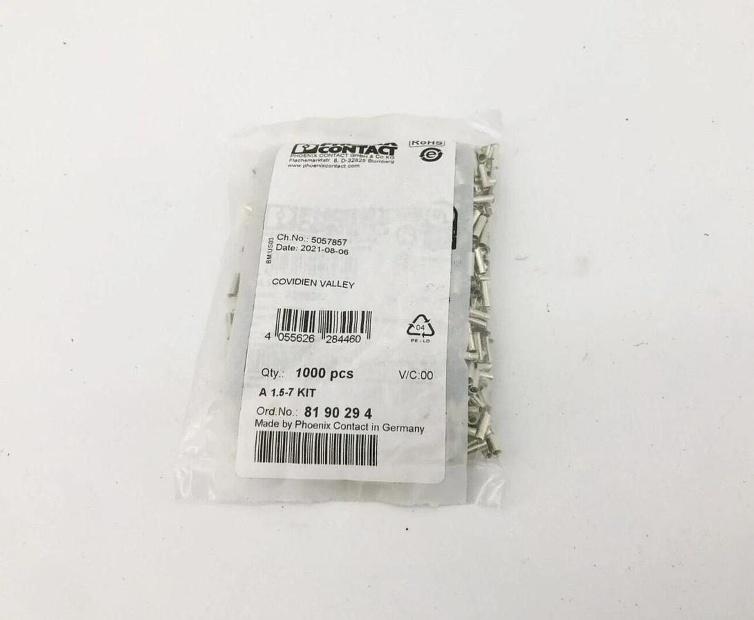 Lot of 1000 Phoenix Contact 3200263 Ferrule DIN Connectors 16AWG Silver
