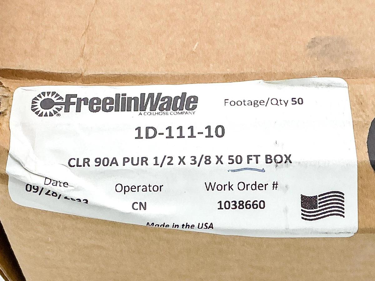 New Freelin-Wade 1D-111-10 Clear Tubing 90A PUR 1/2"X3/8"X50FT