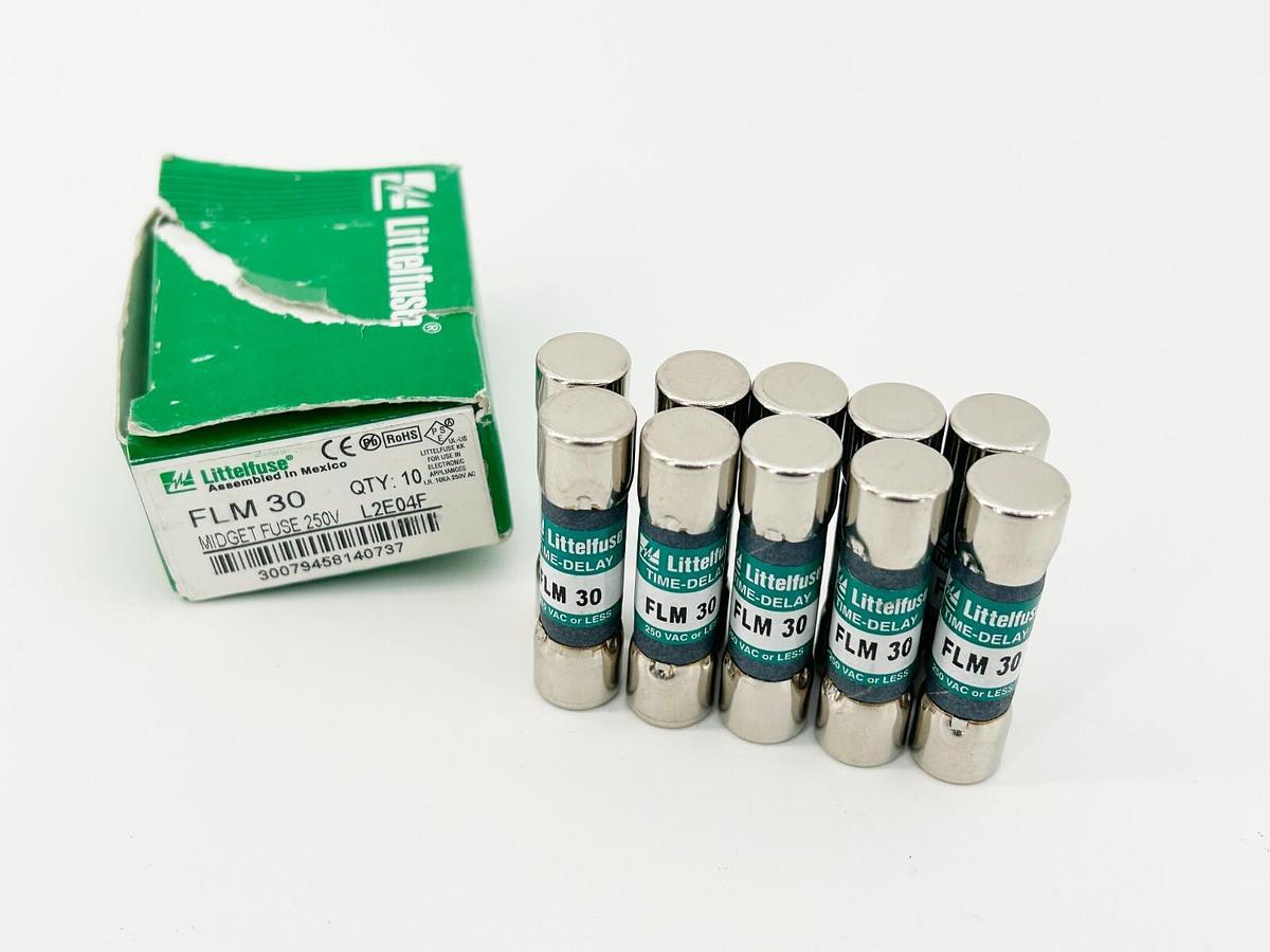 New Box of 10 Littelfuse FLM-30 Time Delay Fuse 30Amp 250V