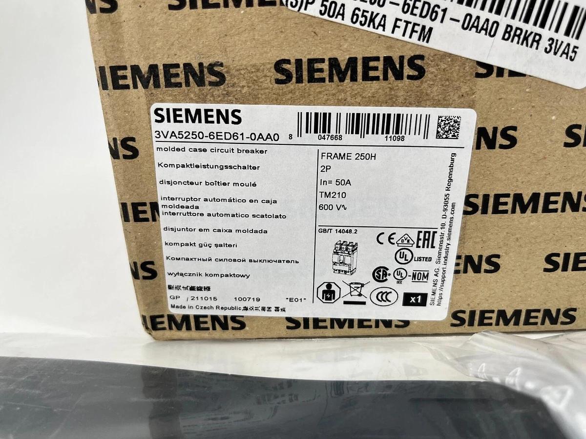 New Siemens 3VA5250-6ED61-0AA0 Circuit Breaker 50A 480V