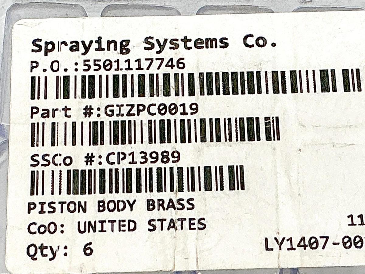 New Lot of 6 Spraying Systems CP13989 Piston Body Brass GIZPC0019