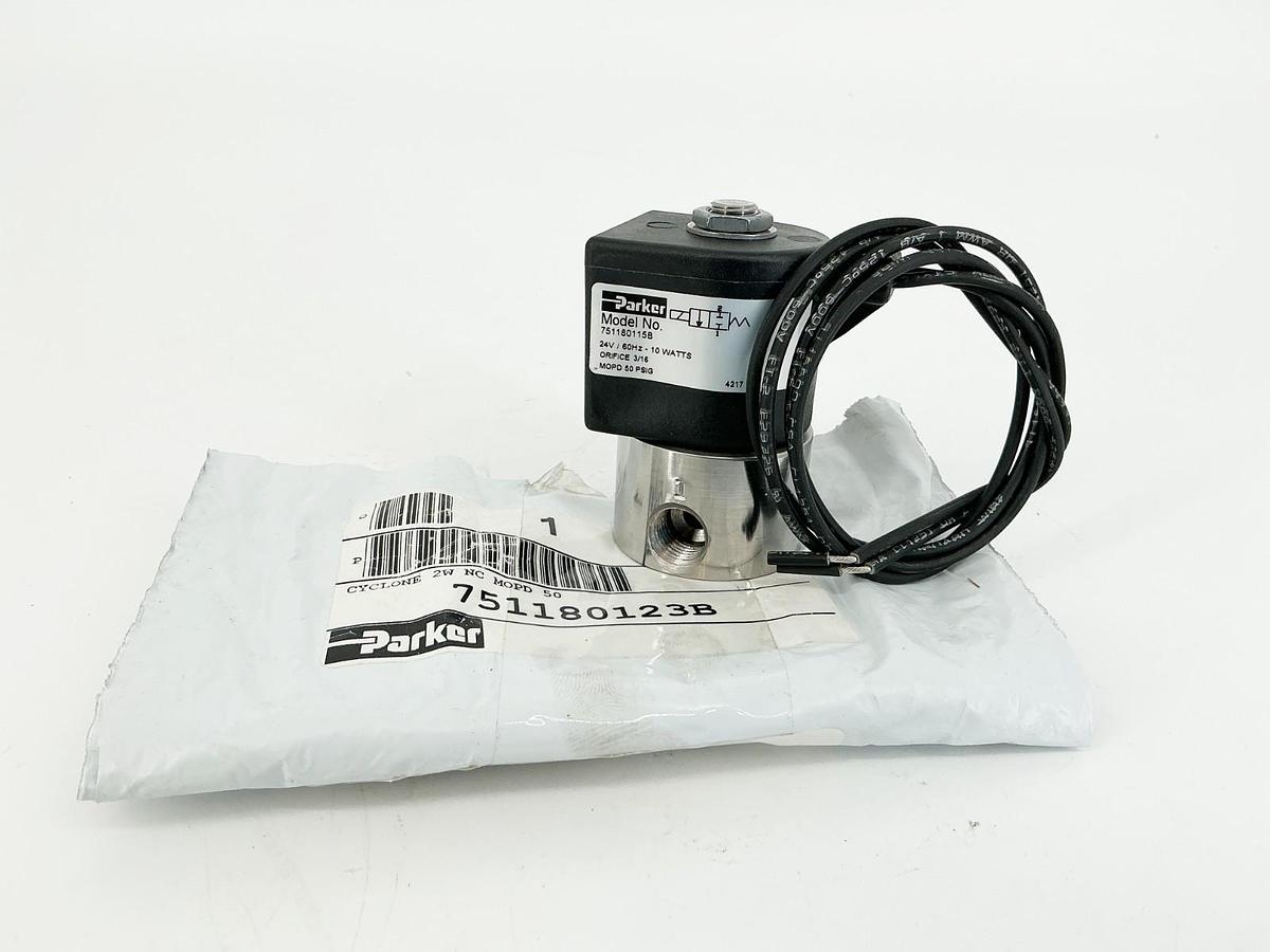 New Parker 751180123B Cyclone Solenoid Valve 10W 24V 50PSIG 751180115B