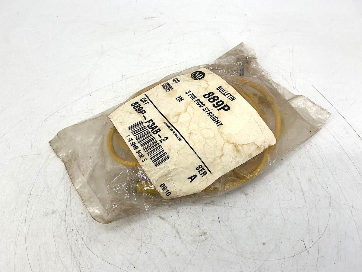 New Allen Bradley 889P-F3AB-2 Ser A QD Cordset Female 3-Pin Pico Straight 2m