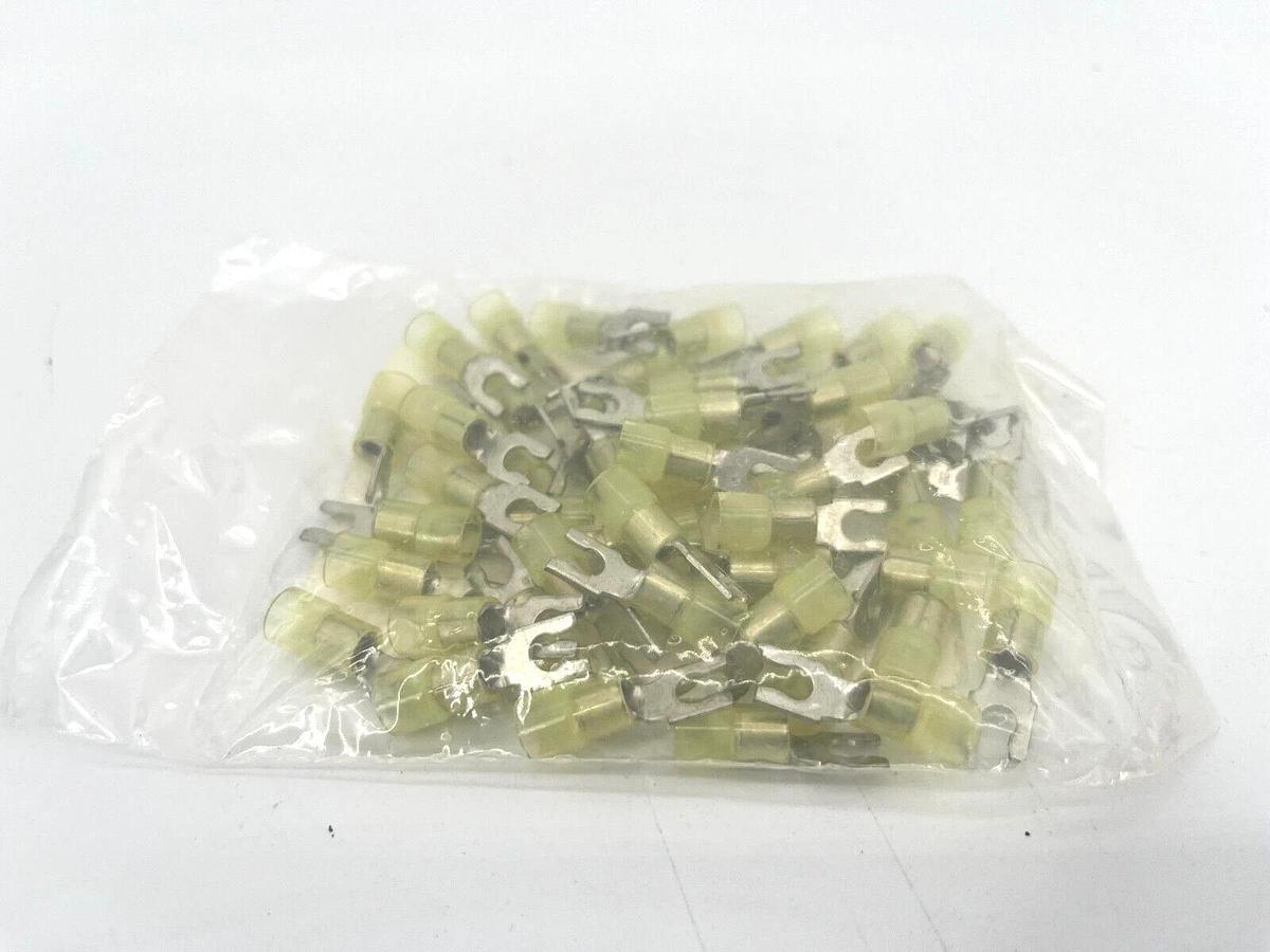 Bag of 50 New Burndy TN108LF Fork Terminals 12-10AWG 11/32" Wire Strip Length