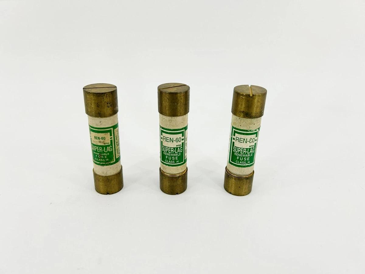 Lot of 3 New Bussmann REN-60 Super-Lag Renewable Fuses 250V, 60A