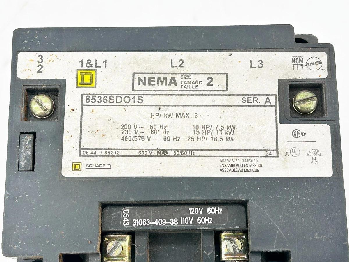 Used Square D 8536SDO1V02S Starter NEMA Size 2 575V 60Hz 25HP 3P Ser.A