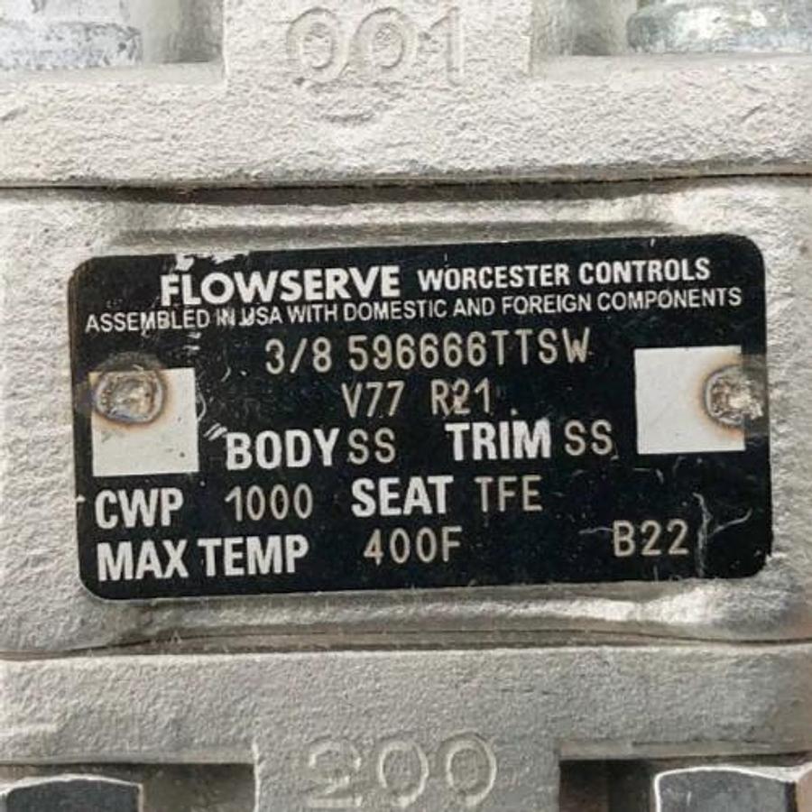 New Flowserve 3/8-596666TTSW-V77-R21 Stainless Steel Ball Valve 1000psi - No Box